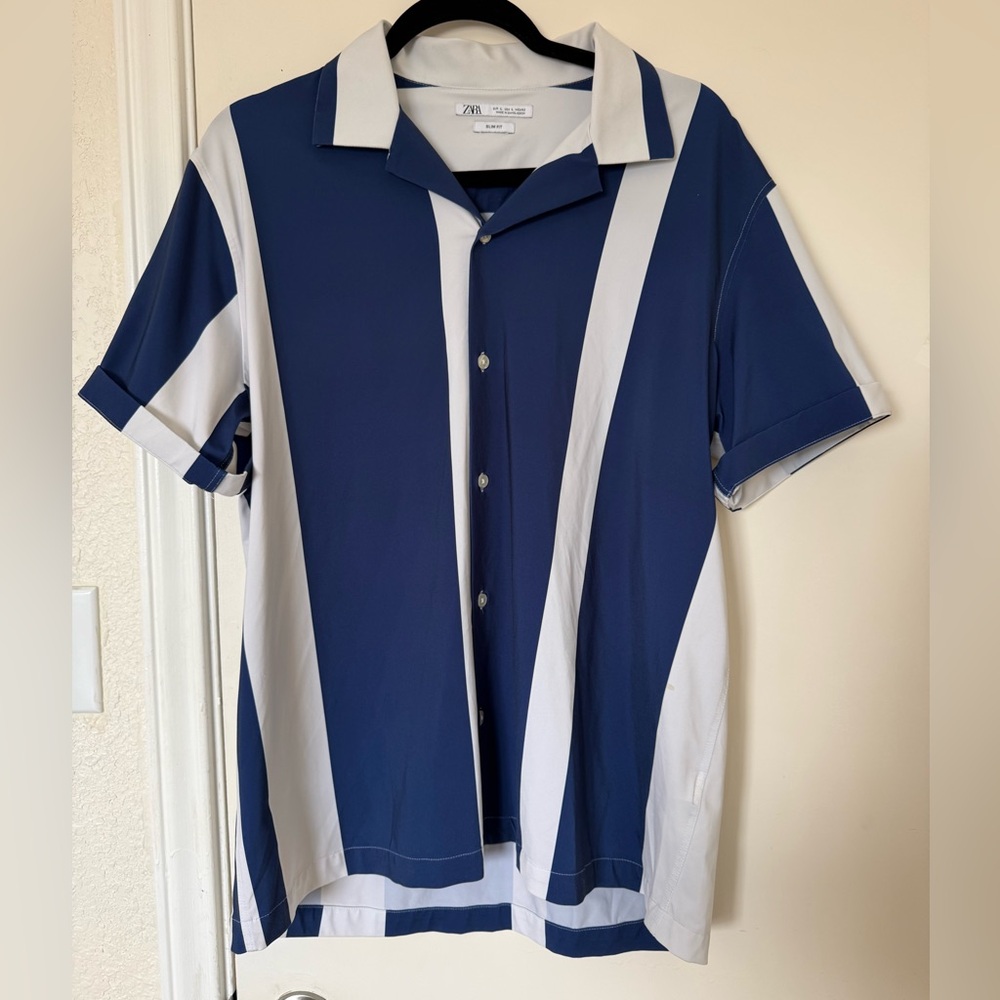 Zara Navy and White Men’s Shirt